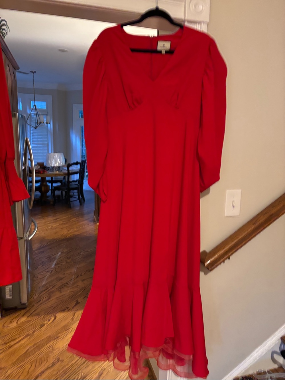 Red Midi Dress with Puff Sleeves - Tuckernuck XXL